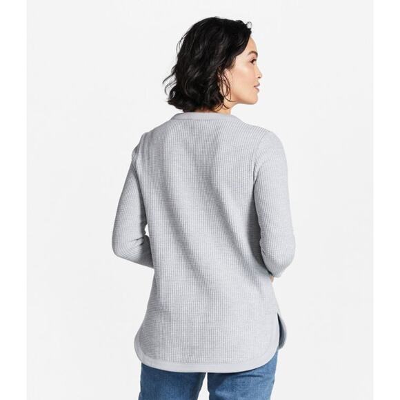 L.L. Bean Signature Brushed Back Waffle Boatneck Sweater Light Gray Size Medium - Picture 9 of 11